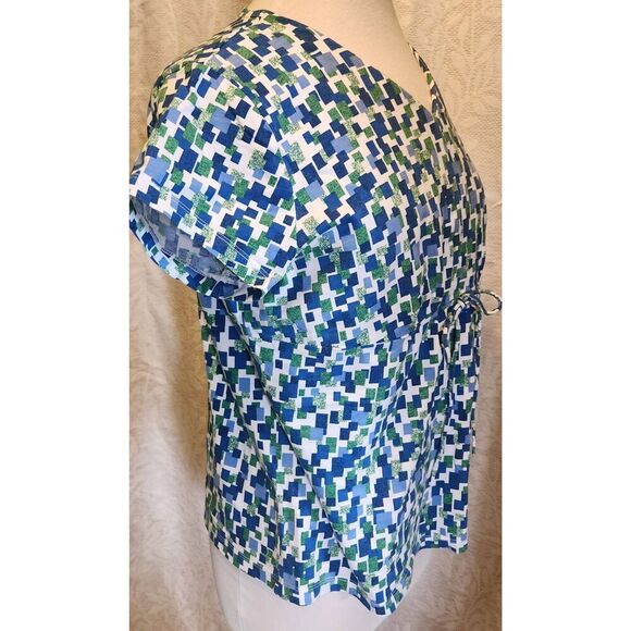 F27 Studio Works blue and green pattern  t-shirt with peplum - Picture 2 of 11